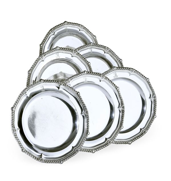 Sei piatti piani. Londra, 1819, argentiere Paul Storr