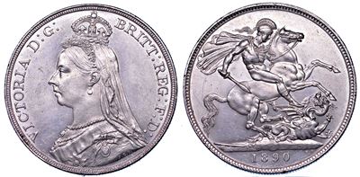 Regno Unito, Regina Vittoria, Crown 1890, Argento, 28,16 g, Diam. 38,60 mm