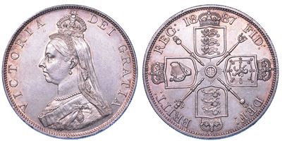 Regno Unito, Victoria, Double Florin 1887, variante con l'uno in numeri romani