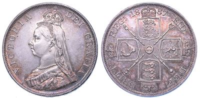 Regno Unito, Victoria, Double Florin 1887, variante con data in numeri arabi