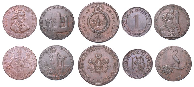 REGNO UNITO. Lotto di cinque gettoni.  - Auction Numismatics - Cambi Casa d'Aste