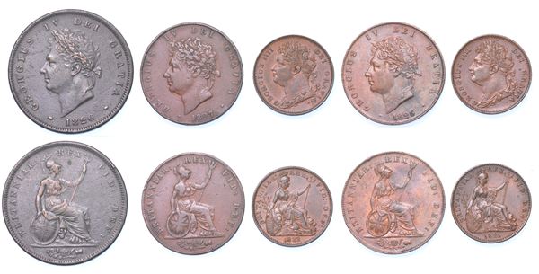 REGNO UNITO. GEORGE IV, 1820-1830. Lotto di cinque monete.