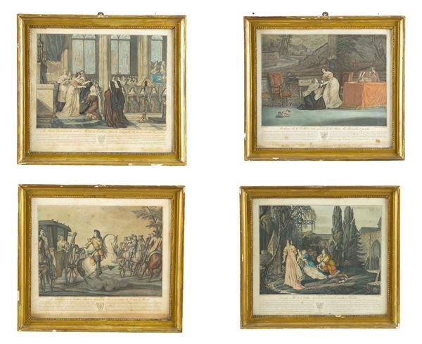 Incisori vari del XIX secolo su disegno di Horace Vernet (1789-1863) Gruppo di quattro incisioni sulla vita di Madame de La Valliere