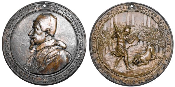 STATO PONTIFICIO. ALESSANDRO VII (Fabio Chigi), 1655-1667.  Medaglia in bronzo 1659.  Medaglia in bronzo 1659. Ringraziamento al pontefice.