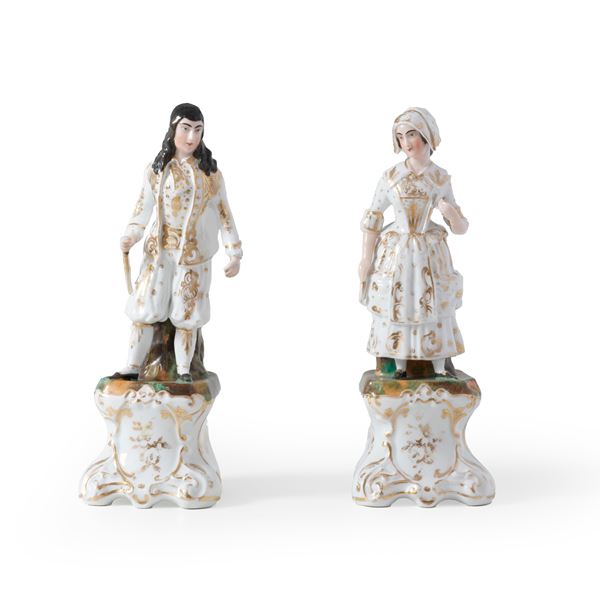 Coppia di figure portafiori.<BR>Francia, seconda metà del XIX secolo.