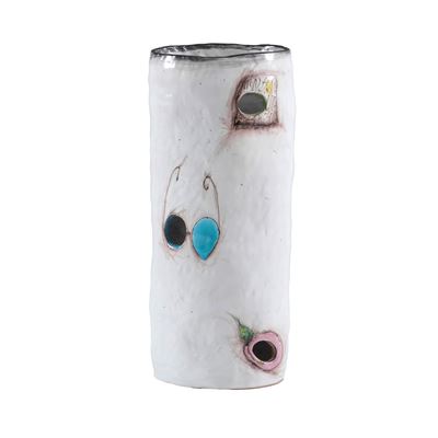 Italia, Vaso in terracotta con decoro a smalti policromi, secolo XX