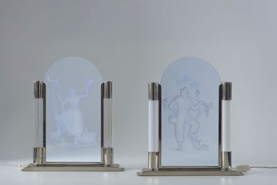 Coppia di Lampade in Vetro Decorato