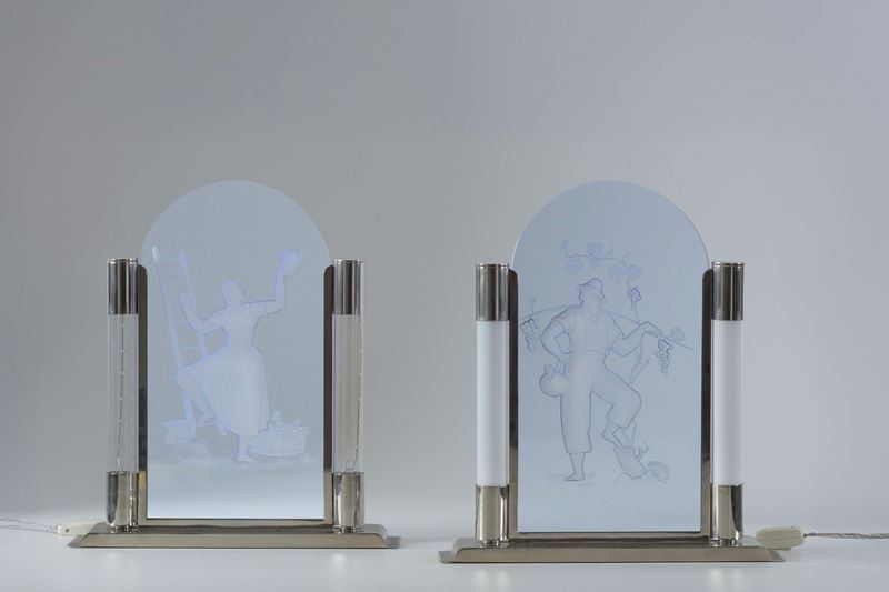 Coppia di lampade in vetro decorato  - Auction Antiques - Cambi Casa d'Aste