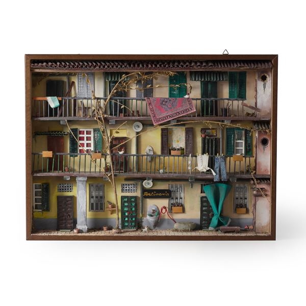 Giorgio Vallini. Diorama in legno raffigurante “ facciata di edificio “