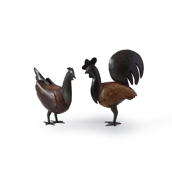 Coppia sculture gallo e a gallina