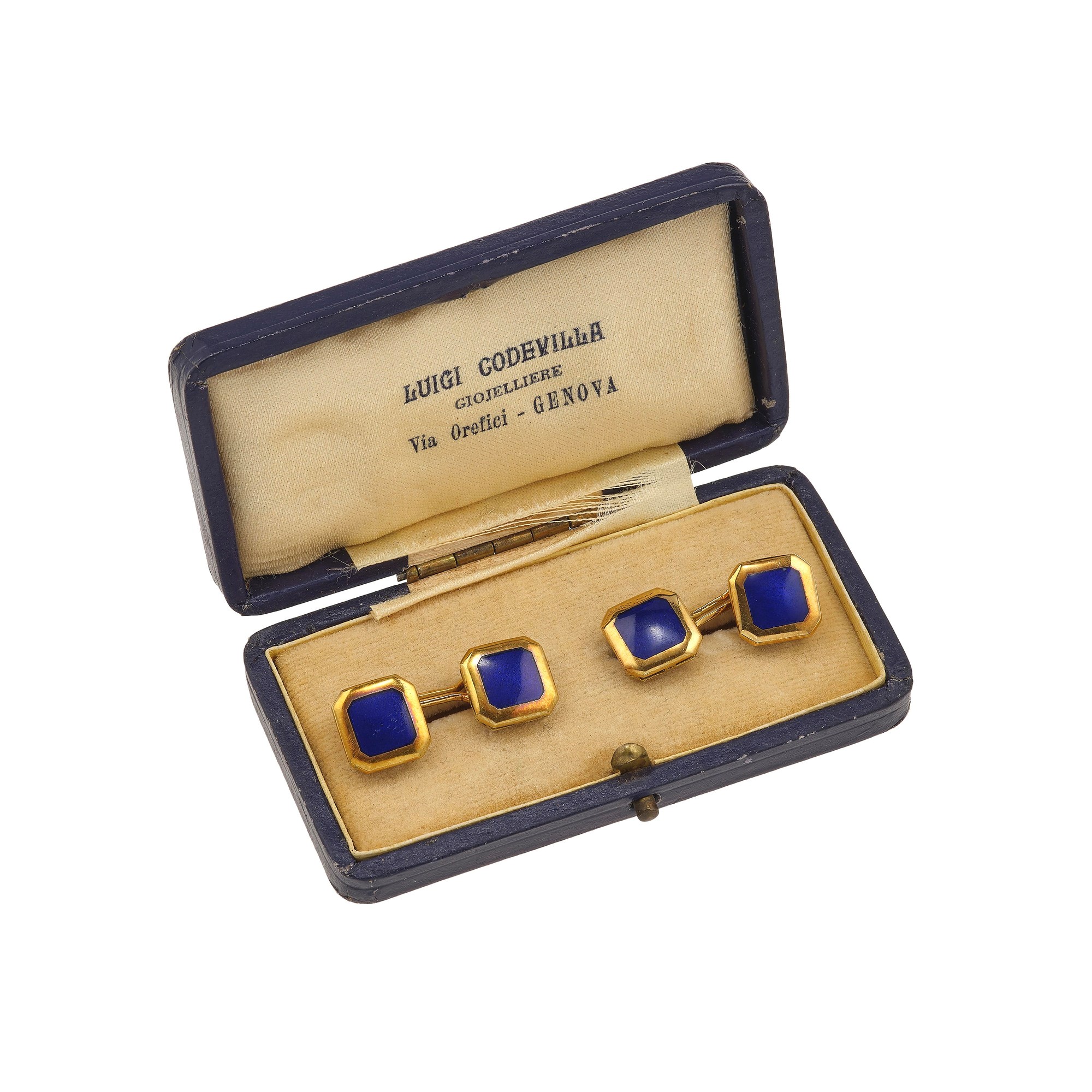 Bottoni da polso, oro giallo 750/1000 con smalto blu