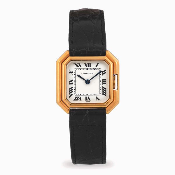 Cartier - Tank Ceinture, orologio di forma ottagonale in oro 18k carica manuale, con deployante, circa 1980