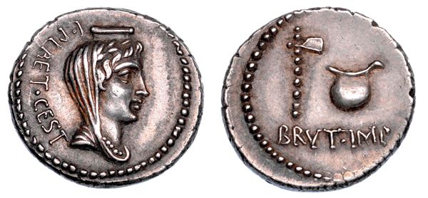M. IUNIO BRUTO. Denario, 43-42 a.C.