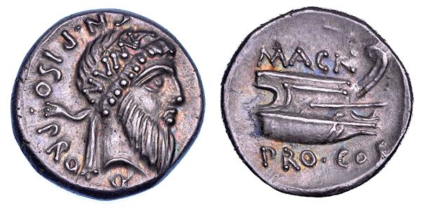 CN. POMPEO MAGNO e CN. CALPURNIO PISO. Denario, 49 a.C.