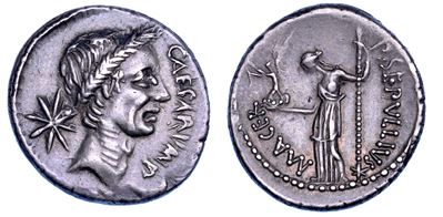 C. GIULIO CESARE, Denario, 44 a.C., P. Sepullio Macer