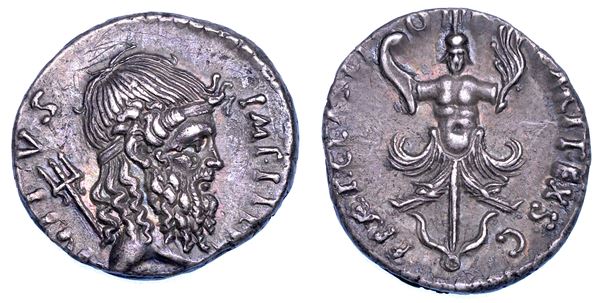 SESTO POMPEO. Denario, 37-36 a.C.