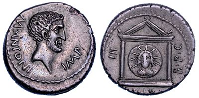 Marco Antonio, Denario, 42 a.C., Argento, mm. 17,50