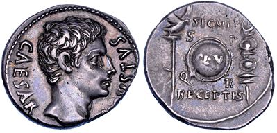 Ottaviano Augusto, Denario, 19 a.C.