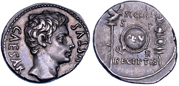 OTTAVIANO AUGUSTO, 27 a.C. - 14 d.C. Denario, 19 a.C.