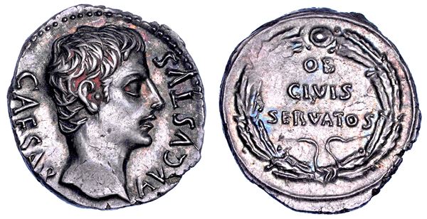 OTTAVIANO AUGUSTO, 27 a.C. - 14 d.C.. Denario, 19 a.C.