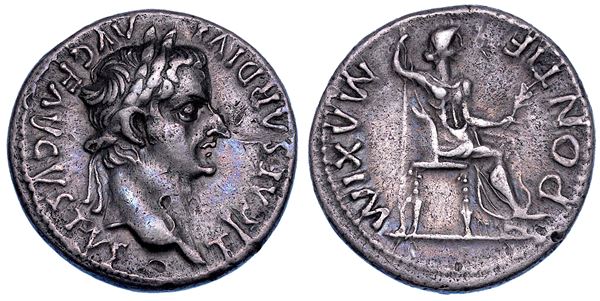 TIBERIO, 14-37. Denario, Lugdunum, 14-37.