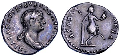 GIULIA TITI, Denario del periodo 80-81 d.C., Busto diademato e Venere