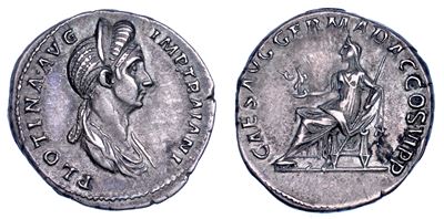 PLOTINA, Denario del 112-114 d.C. con busto diademato