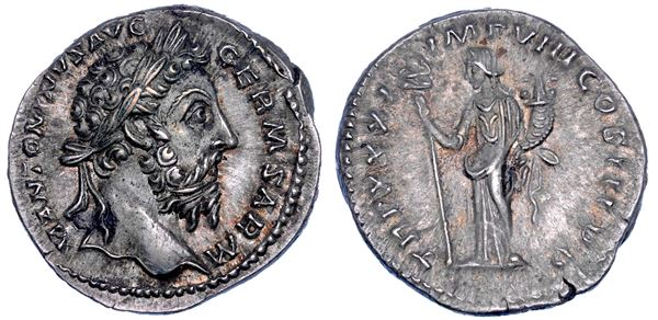 MARCO AURELIO, 161-180. Denario, 176-177.
