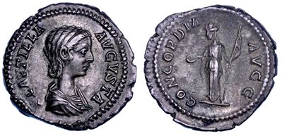 Plautilla Augusta, Denario con Busto e Concordia, 202-205 d.C.