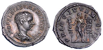Diadumeniano, Denario con Busto Paludato