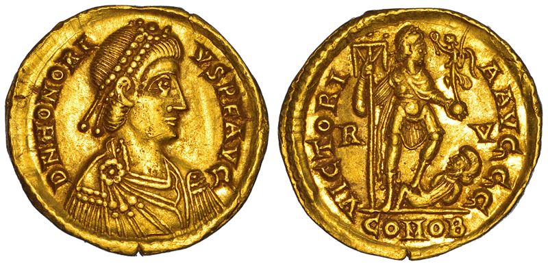 ONORIO, 393-423. Solido, anni 402-406. Ravenna.  - Auction Numismatics - Cambi Casa d'Aste