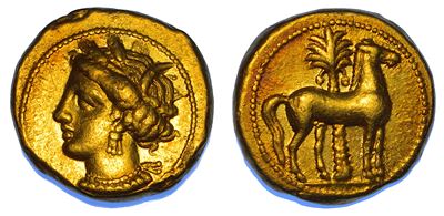 Zeugitania, Cartagine. Mezzo Shekel, circa 350-320 a.C., oro