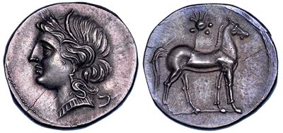 Dracma o mezzo siclo di Cartagine, zeugitania, 216-211 a.C.