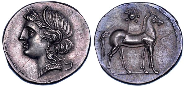 ZEUGITANIA. CARTAGINE. Dracma o mezzo siclo. Occupazione cartaginese del Bruzio. Seconda guerra punica, 216-211 a.C.
