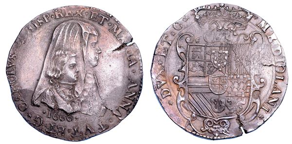 MILANO. CARLO II - REGGENZA DI MARIA ANNA D'AUSTRIA, 1665-1675. Filippo 1666.