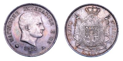 Napoleone I, 5 Lire, 1814, II tipo con puntali sagomati