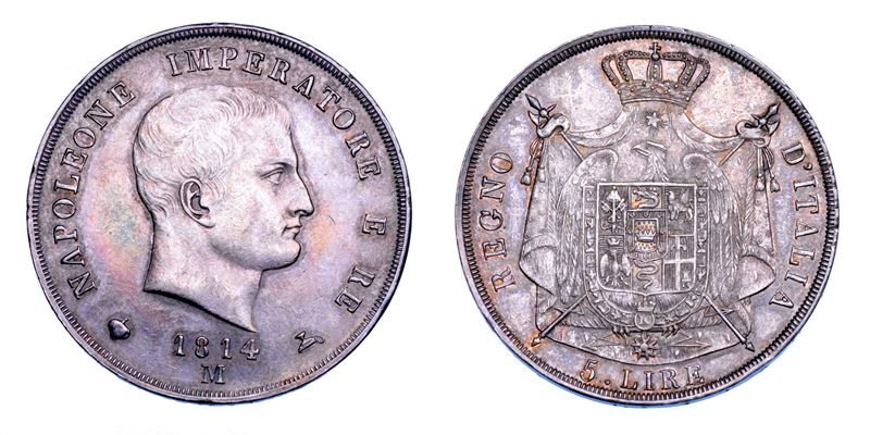 MILANO. NAPOLEONE I, 1805-1814. 5 Lire 1814 (II tipo, puntali sagomati).  - Asta Numismatica - Cambi Casa d'Aste