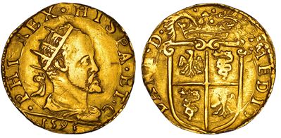 Filippo II d'Austria, Doppia 1593, oro