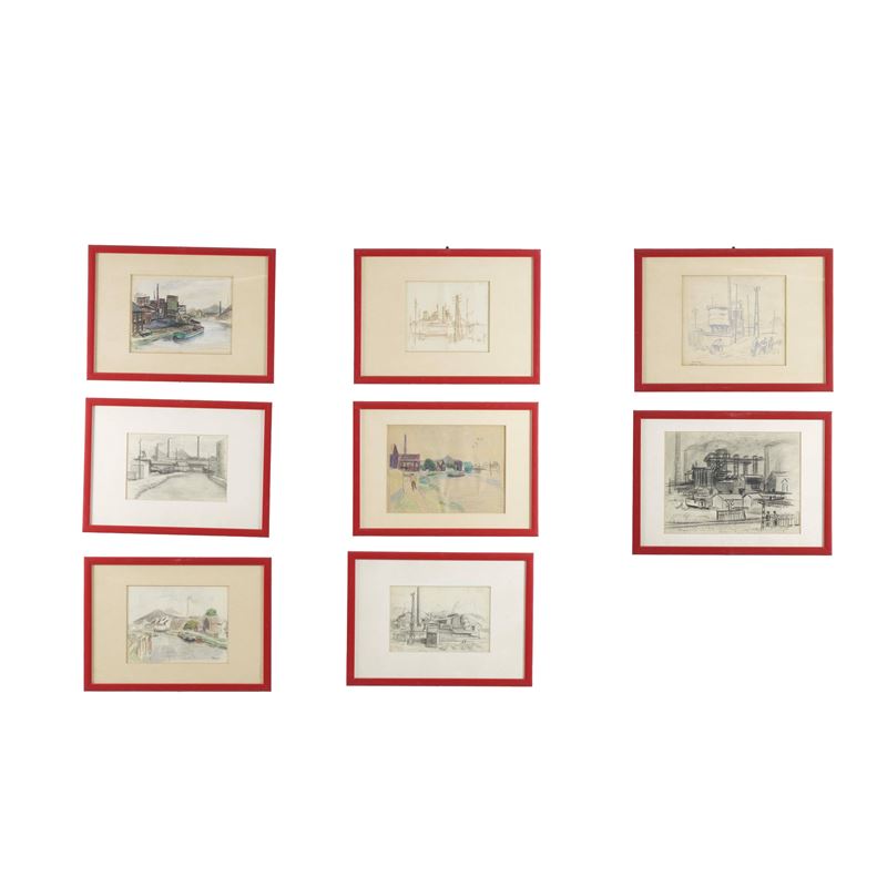 Giuseppe Flangini : Paesaggi  - Otto disegni su carta - Auction Italian Mansions TIME - Cambi Casa d'Aste