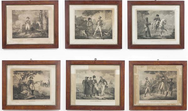 Sei stampe con scene napoleoniche. Francia XX secolo