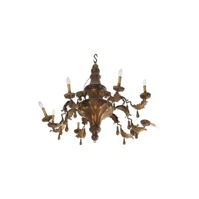 Lampadario a Nove Luci in Legno Dorato, Piemonte XVIII Secolo