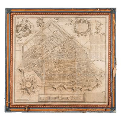 Bolzoni Andrea, Pianta alzato della città di Ferrara, incisione calcografica, 1747