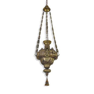Grande lampada da Santissimo, in metallo argentato, proponibile XIX secolo