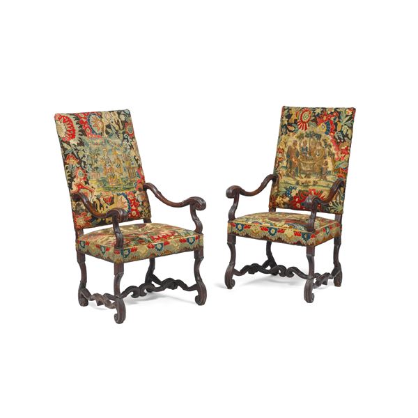 Coppia di seggioloni a osso di montone. Genova, XVII secolo