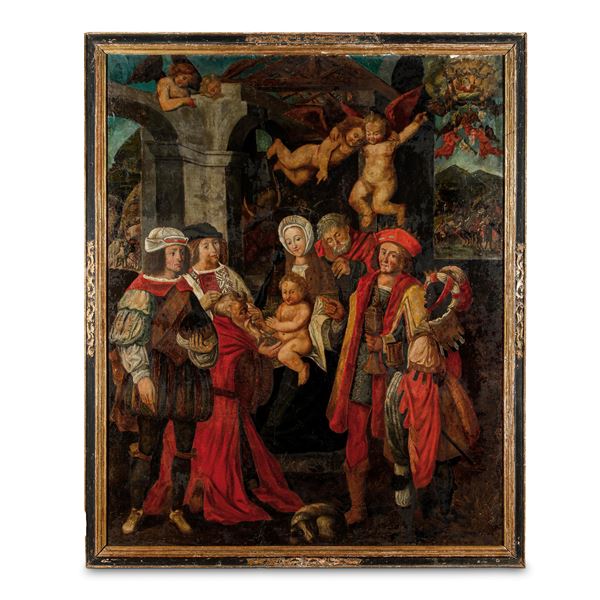 Scuola fiamminga del XVI secolo Adorazione dei Magi