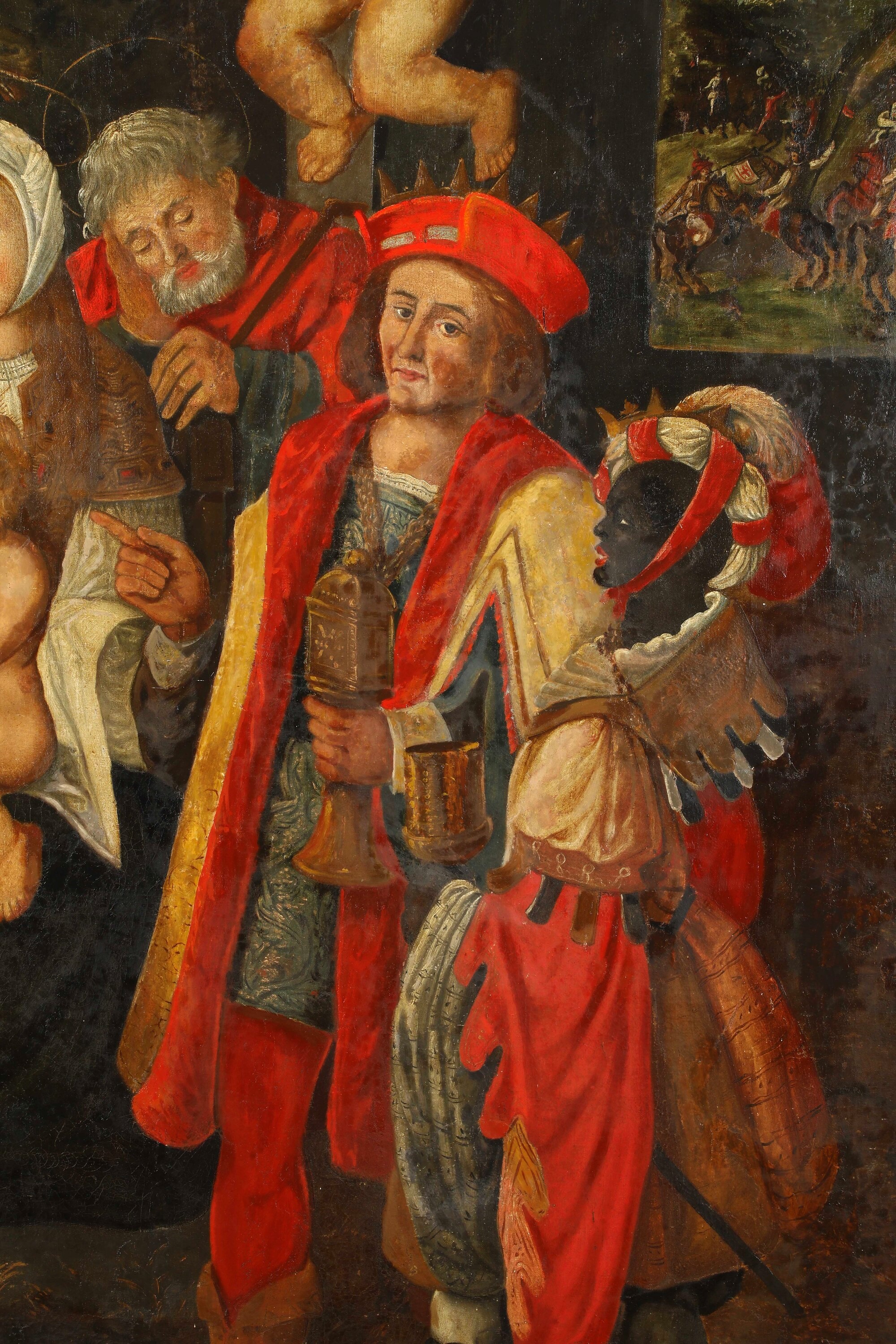 Scuola fiamminga del XVI secolo, Adorazione dei Magi, olio su tela