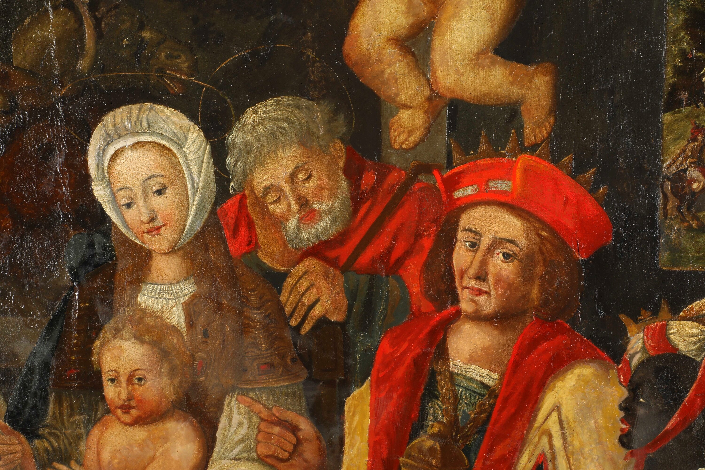 Scuola fiamminga del XVI secolo, Adorazione dei Magi, olio su tela