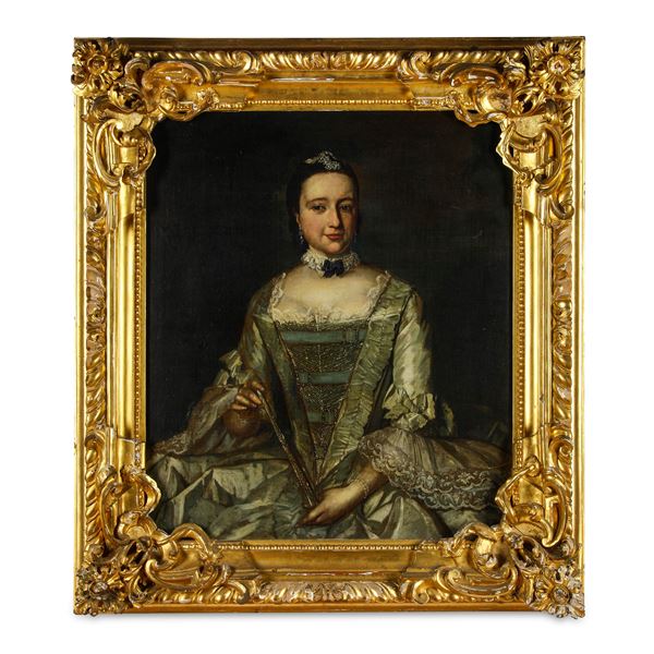 Scuola del XVIII secolo Ritratto di dama con ventaglio