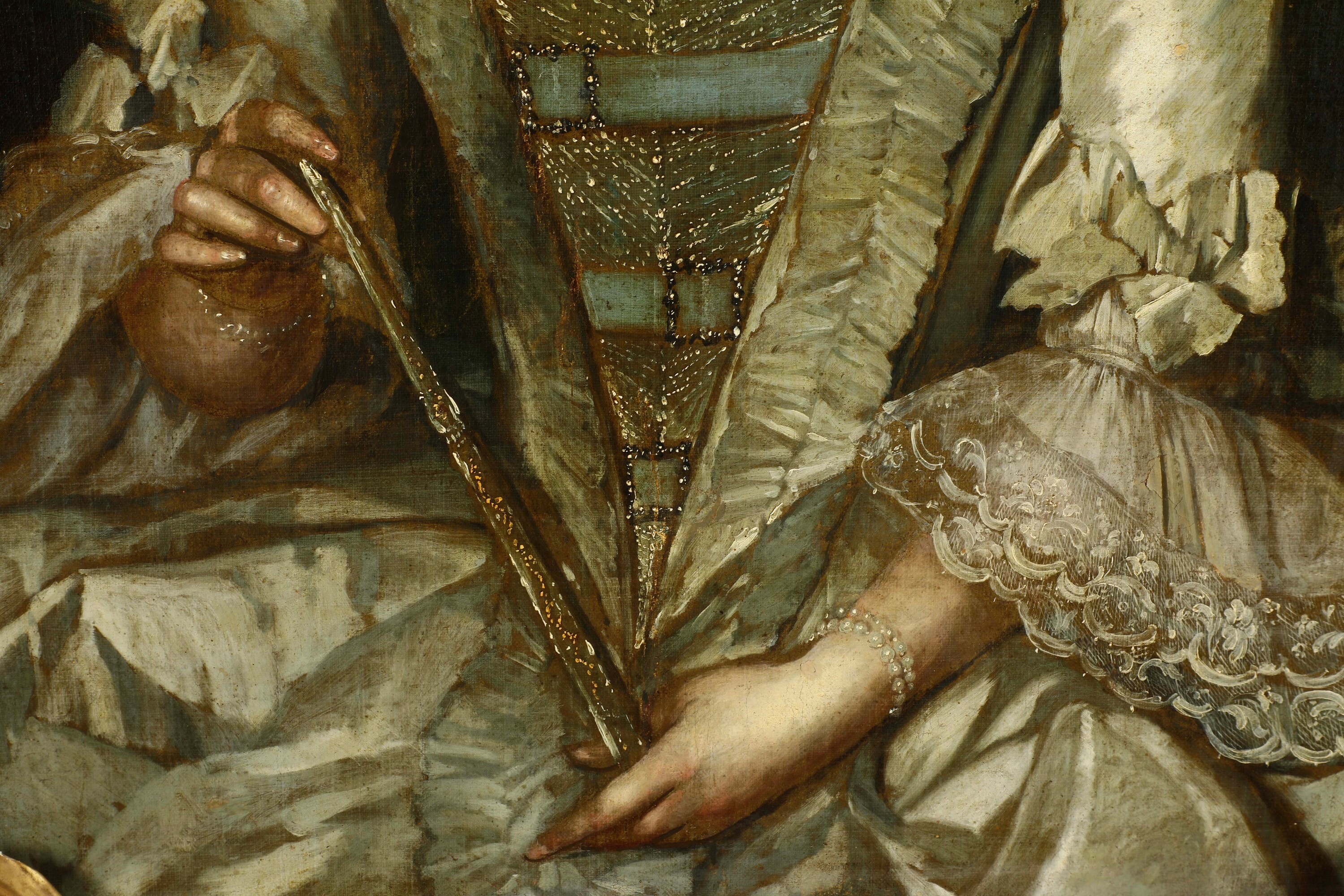 Scuola del XVIII secolo, Ritratto di dama con ventaglio, olio su tela