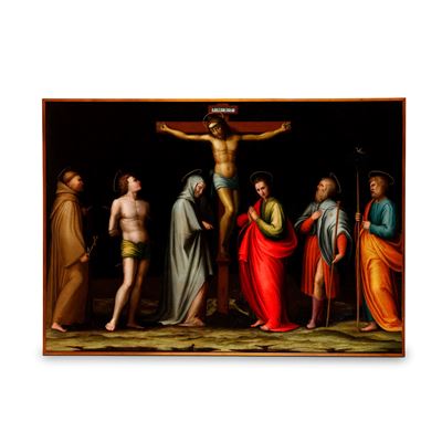 Scuola fiorentina del XVI secolo, Crocifissione con Santi, olio su tela